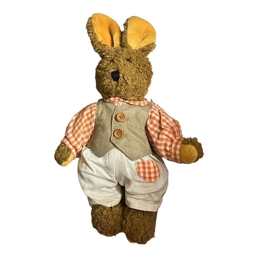 SUNKID vintage brown bear jointed gingham/linen outfit 64653 Lorsch Germany 14”